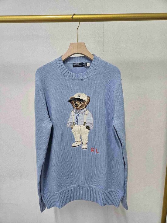 Polo Ralph Lauren Sweaters - Ralph Lauren Polo‑Bear Light Blue Cotton Crewneck Knit Sweater Unisex